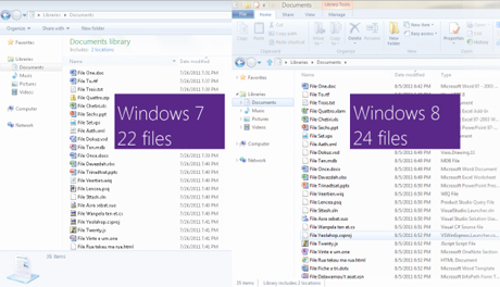 Windows 7とWindows 8のExplorerのインターフェース