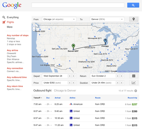 Googleが新たなに投入した航空便検索機能