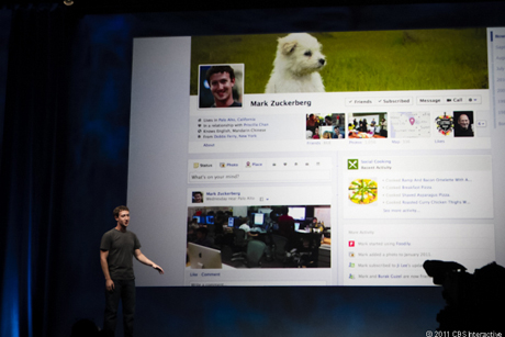 F8 2011でTimelineを発表するMark Zuckerberg氏