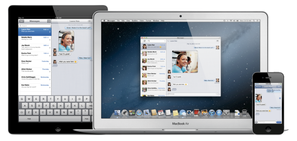 Mountain LionのMessagesアプリはiMessageと連携しているため、iOSデバイスからMacへと会話を引き継ぐことができる。