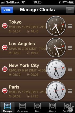 世界各地の時間をビジュアルで表示 時計iphoneアプリ 世界時計 Cnet Japan