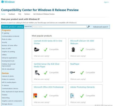  Microsoftが提供するWindows 8の「Compatibility Center」は、どのハードウェアおよびソフトウェアが新OSで動作するのかを確認するのに役立つ。