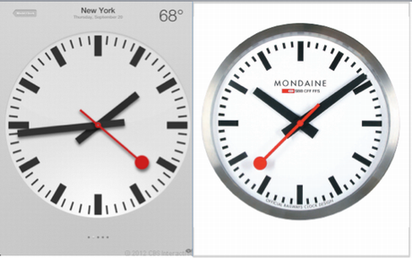AppleのiOS 6に搭載される時計アプリとMondaineの公式SBB時計