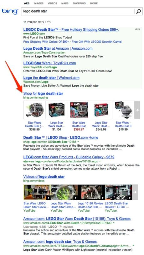 Bingでの「Lego Death Star」の検索結果