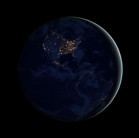 　「Suomi NPP」衛星が夜間の地球を撮影した、新しく美しい画像からは、地球上の都市の光が「Black Marble」（夜の地球）を照らす様子がうかがえる。4月と10月に撮影されたデータによる合成画像を、地球の既存の「Blue Marble」（昼の地球）画像に重ね合わせて、現実に近い地球の画像が作り出された。

　この夜間画像は、Suomi NPP衛星の「Visible Infrared Imaging Radiometer Suite（可視赤外撮像機放射計）」（VIIRS）の新しい「Day-Night band（24時間対応バンド）」によって実現した。VIIRSは、可視光線の緑色から近赤外線の範囲の光を検出し、フィルタリングを行うことで、都市の光やガスフレア、オーロラ、山火事、月光の反射光といった、弱いシグナルを観測できる。
