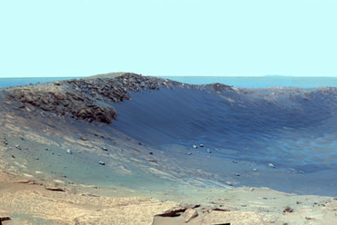 　着陸7周年にあたる2011年1月半ばには、Opportunityはこの写真にあるサンタマリアクレーターの南東端に到着していた。

　フルサイズのパノラマ写真はリンク先で見ることができる。
