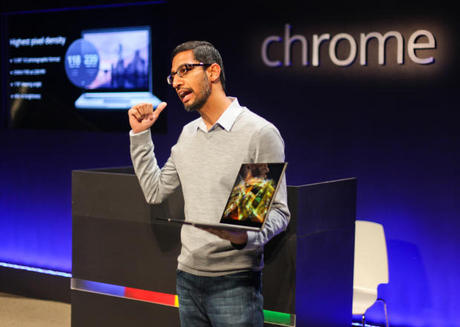 　Googleで「Chrome」と「Google Apps」担当エンジニアリングシニアバイスプレジデントを務めるSundar Pichai氏は、サンフランシスコで開催されたイベントでタッチスクリーンを搭載するChromebook Pixelを紹介した。