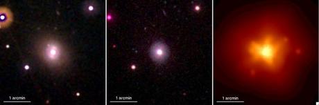 　「NGC 3516」は、地球から1億2700万光年の距離にあるりゅう座の活発なセイファート1型銀河だ。左と中央の画像は、それぞれSwift紫外／可視光望遠鏡の可視光望遠鏡（v、b、およびuフィルター）と紫外望遠鏡（uvw1、uvm2、およびuvw2フィルター）で撮影されたものだ。右の画像には、SwiftのX線望遠鏡から観察したX線（0.2～10keV）が写っており、銀河の中心にあるブラックホールから放射された高エネルギーをはっきりと確認できる。