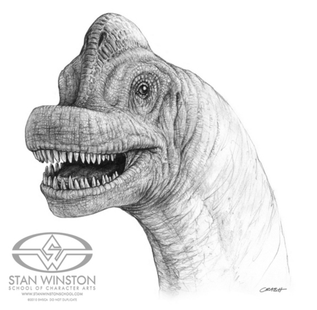 　アーティストのMark "Crash" McCreery氏による、「ジュラシック・パーク」に登場するブラキオサウルスの初期のイメージ図。