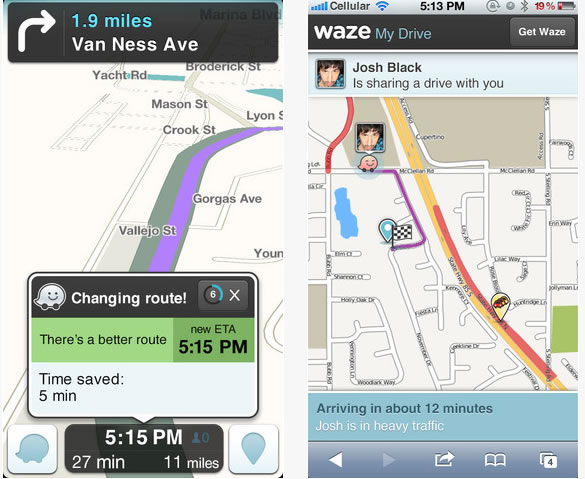 Wazeのモバイルナビゲーションアプリ
