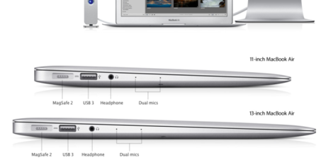 　MacBook Airの外観は、旧モデルのユニボディデザインと大きな変わりはない。Thunderboltポート1基とUSB 3ポート2基を備えるが、新機能としてデュアルマイクロフォンを採用している（旧機種はマイクが1つだった）。