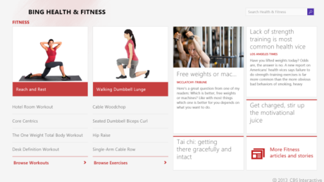 　「Bing Health and Fitness」では、記事を読んだり、新しいエクササイズを学んだり、運動療法を管理したりすることが可能だ。
