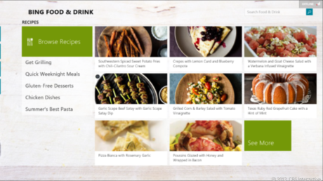 　「Bing Food and Drink」では簡単にレシピを閲覧し、注目コンテンツをチェックし、料理のヒントを得ることができる。