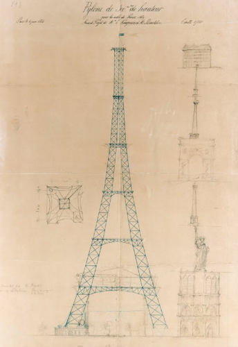 　Gustave Eiffel氏は、「高さ300mを超えることのできる金属支持物と鉄塔の建設を可能にする新しい構造」についての特許を登録している。