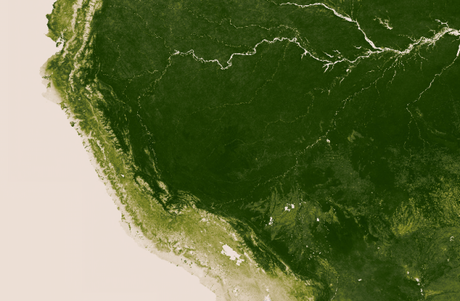 　ペルーとボリビアに広がる緑深いアマゾン熱帯雨林。NASAとNOAAのSuomi NPP衛星から撮影された、世界で最も緑の多いジャングル地帯の1つを示す画像だ。