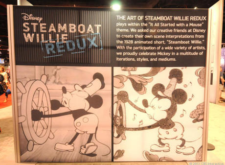 　D23の展示コーナーの1つである「Steamboat Willie Redux（帰ってきた蒸気船ウィリー）」では、ミッキーマウスのデビュー作となったアニメーション作品「蒸気船ウィリー」のシーンを描き直す作業にさまざまなアーティストが取り組んだ。