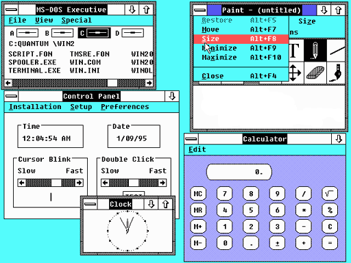　「Windows 2.0」は、Windows 1.0登場後2年を経て1987年12月にリリースされた。この後継バージョンはよく言っても、「『Windows』はいまだ進化の途上」といったところだった。