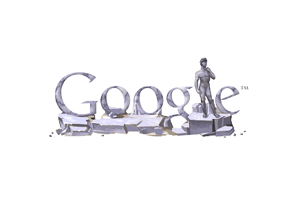 　伝説的な芸術家への敬意を示したもう1つの例が、ミケランジェロの生誕528周年となる日を祝う2003年3月5日のDoodleで、Googleのロゴが石の彫刻になっている。