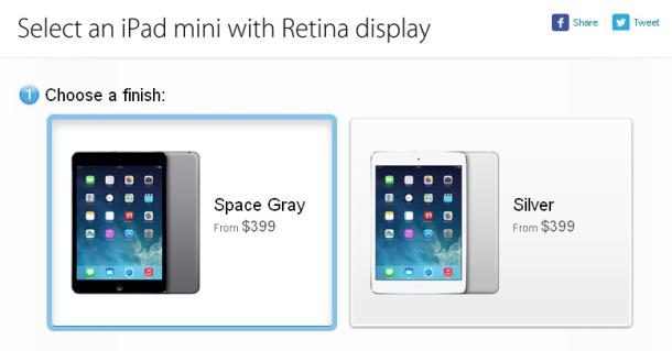 Apple Online StoreでのiPad mini Retina