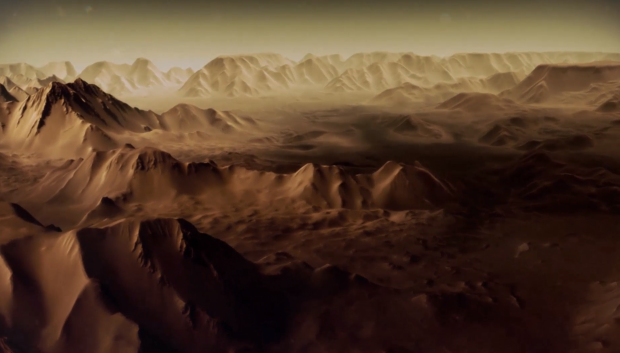 　火星には広大な山岳地帯が見られる。その一部は、標高が13マイル（約2万m）以上あると考えられている。