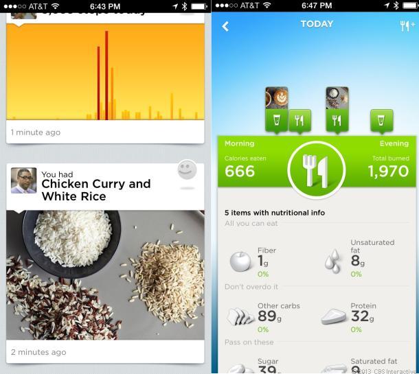 飲食する食べ物や飲み物を、モバイルアプリで記録する。