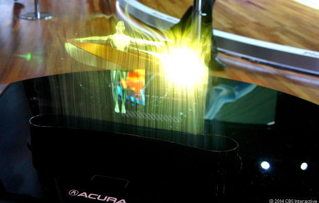 　ブースでのちょっとした趣向として、Acuraは霧のカーテンに投影したインタラクティブなディスプレイを用意した。