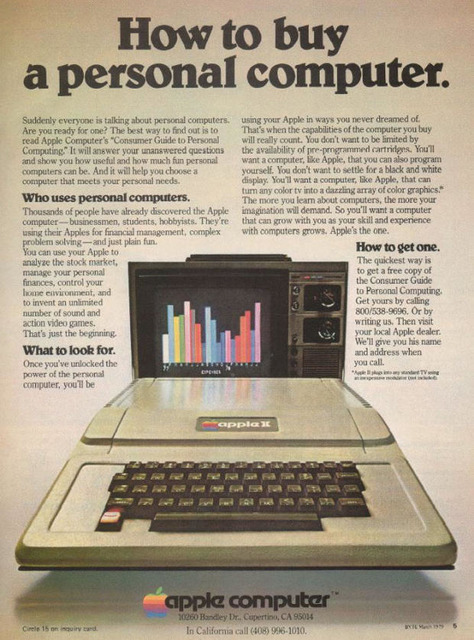 　1979年に登場した、Apple IIの「パーソナルコンピュータを買うには」という広告。