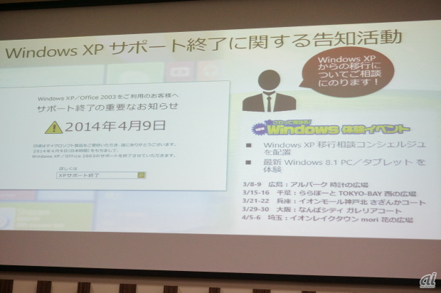 Windows XPのサポート終了にあたり、体験イベントを実施して告知活動を行っている