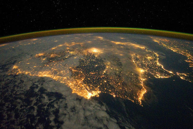 　国際宇宙ステーションから撮影されたこの写真では、スペインとポルトガルがフレームいっぱいに広がっている。