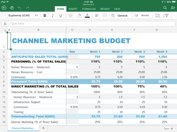 　Excelで作成されるチャネルマーケティング予算のテンプレート。