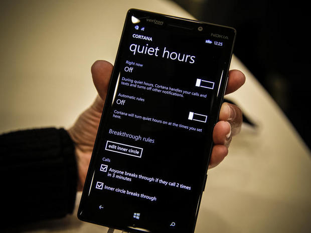 　「HTC One M8」の「Do Not Disturb」モードや「BlackBerry 10」のナイトモードと同様に、Cortanaは「quiet hours」を使用中にすべての通信をオフにできる。