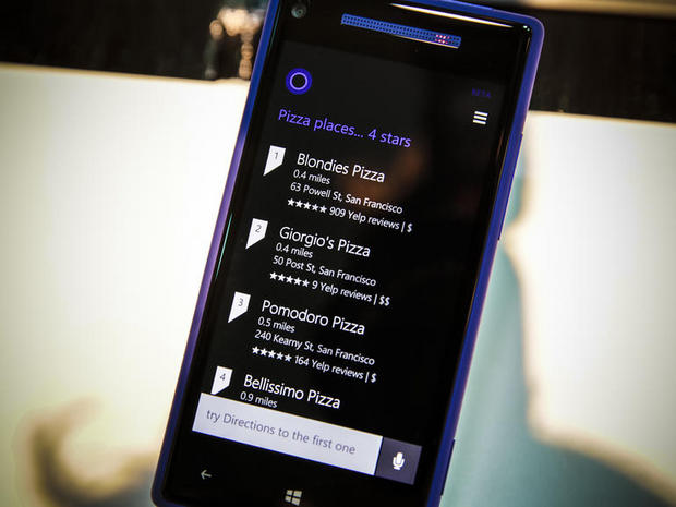 　Cortanaは、ユーザーの好みに合うと考えられる近くのレストランを検索できる。たとえばCortanaは、ユーザーがメキシカンの店舗やピザ屋を好むことを学習して、それに適応してくだろう。