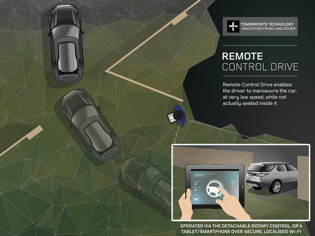　Land Roverは、ドライバーが車外から操作したい場合に便利な、低速走行のリモートコントロールシステムを考えている。