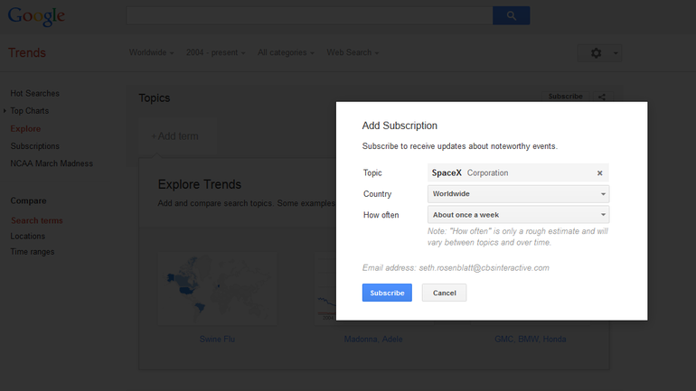 Googleは、Google Trendsのメールサブスクリプションを発表した。