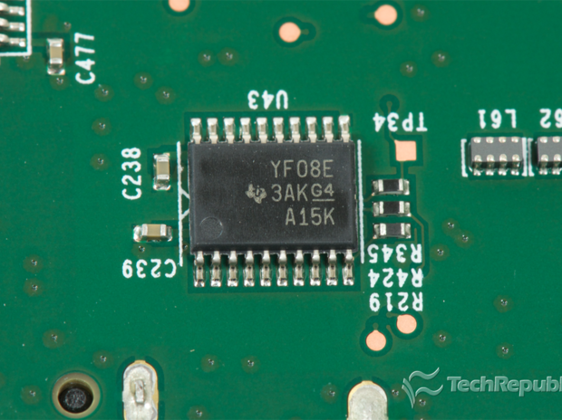 　Texas Instrumentsの8ビット双方向電圧レベルシフタ「TXS0108E」。
