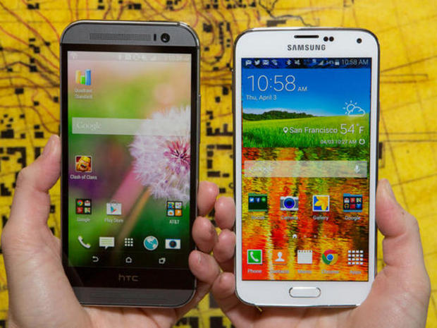 　一方、2014年春にはHTC製とサムスン製のiPhone対抗機種が好評を博した。「HTC One M8」（左）とサムスンの「GALAXY S5」だ。