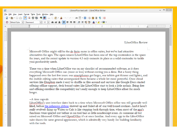 　Officeスイートと言えば、ワープロソフトを思い浮かべる人が多いだろう。「LibreOffice」の場合は、「Writer」がそれにあたる。Writerは最新の「Microsoft Office」のクローンに期待される機能をすべて持っており、これにはコメントや複数ユーザー間の変更履歴の記録のサポートも含まれる。Writerは「Microsoft Word」では扱わなくなった古いOffice文書も読むことができるため、古いWordファイルを扱う必要が出てきた場合には便利だ。