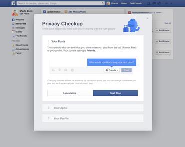 Facebookの新しいPrivacy Checkupは、投稿がどのように一般や友達に共有されているかを簡単に確認することを可能にする。