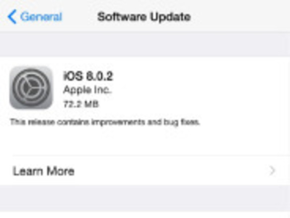 アップル、「iOS 8.0.2」を公開--「iOS 8.0.1」の問題に対応