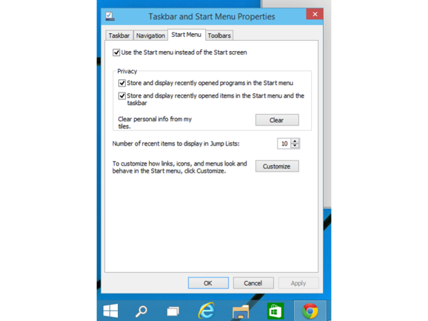 　Windows 8のStart画面を気に入っている人や、たまたまタッチスクリーン対応のデバイスを使っている人は、全画面のStartメニューに簡単に戻すことができる。タスクバーを右クリックして「Properties」を選択し、「Start Menu」タブでオプションをチェックするだけだ。

　Windows 8が登場したときにこの機能が実装されていれば、移行がもう少しスムーズに進んでいただろう。
