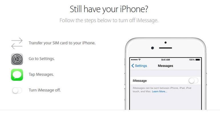 iMessageシステムから電話番号を解除する方法を述べるAppleのページ