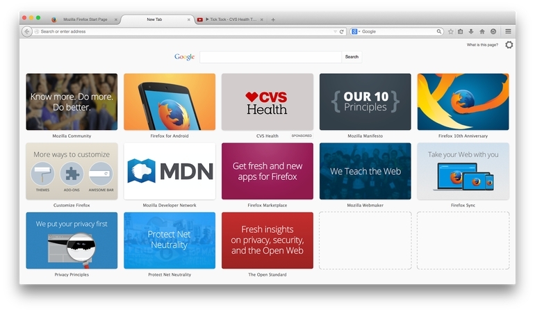 Firefox」ブラウザ、「新しいタブ」ページにスポンサーのタイルを表示 