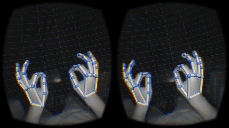 Leap Motion VR。仮想空間で見た手。
