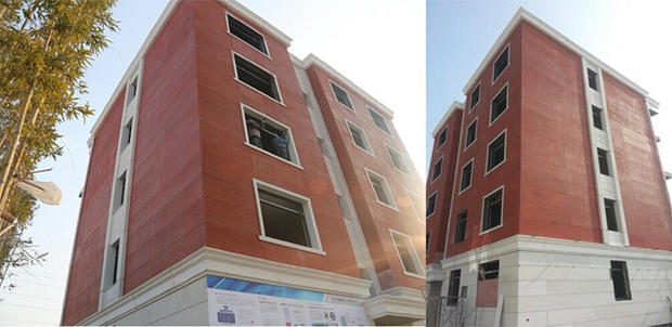 　中国の企業が、特殊なプリント素材を使って、5階建てのアパートと1100平方メートルの邸宅を3D印刷することに成功した。

　この建物の外壁は赤レンガ模様になっている。