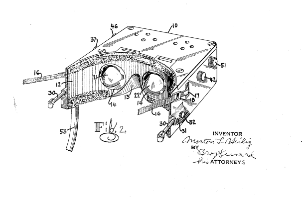 Telesphere Mask（1960年）

　1960年、Heilig氏は「Telesphere Mask」という、史上初のヘッドマウント型デバイスの特許を申請している。申請書類によると、これは「個人向けの立体視テレビジョンデバイス」とされている。初期のデザインとはいえ、「Oculus Rift」や「Google Chardboard」と大きく異なってはいない。