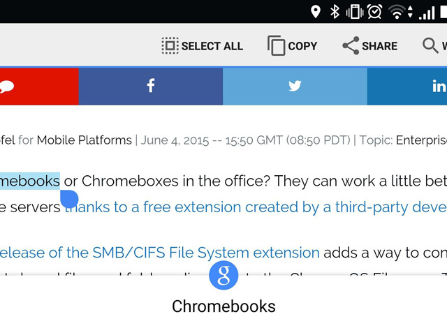 Android版 Chrome Touch To Search が一部端末で利用可能に グーグルのコンテキスト検索 Cnet Japan