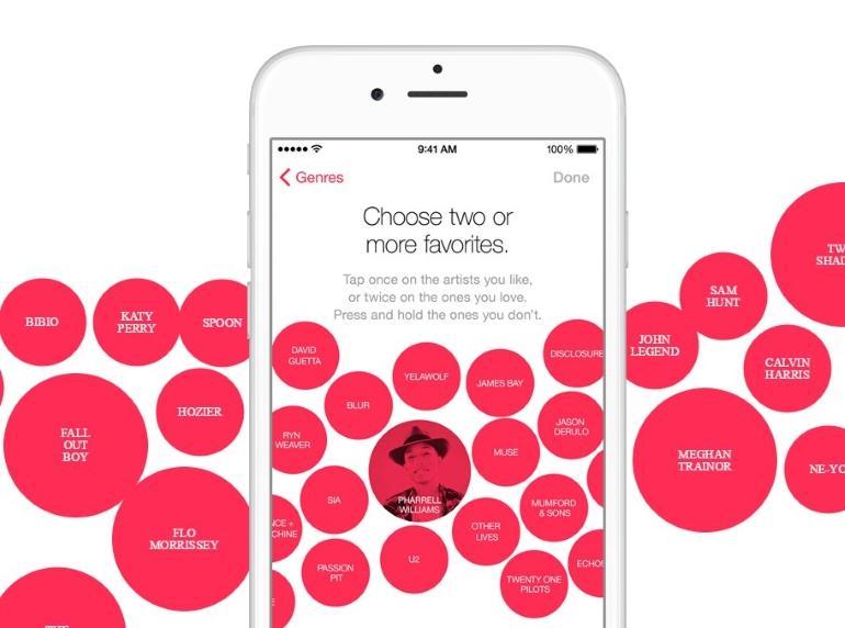 Apple Musicは、ユーザーにお気に入りのアーティストを選んでもらうことで、おすすめの内容を改善する。