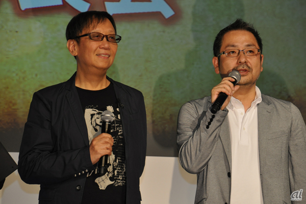 発表会に登壇し、NXでの発売について説明した堀井雄二氏（左）と、両タイトルのプロデューサーを務めるスクウェア・エニックスの齊藤陽介氏（右）