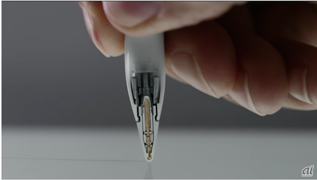 Apple Pencilの先端には2つの傾斜センサが内蔵されている