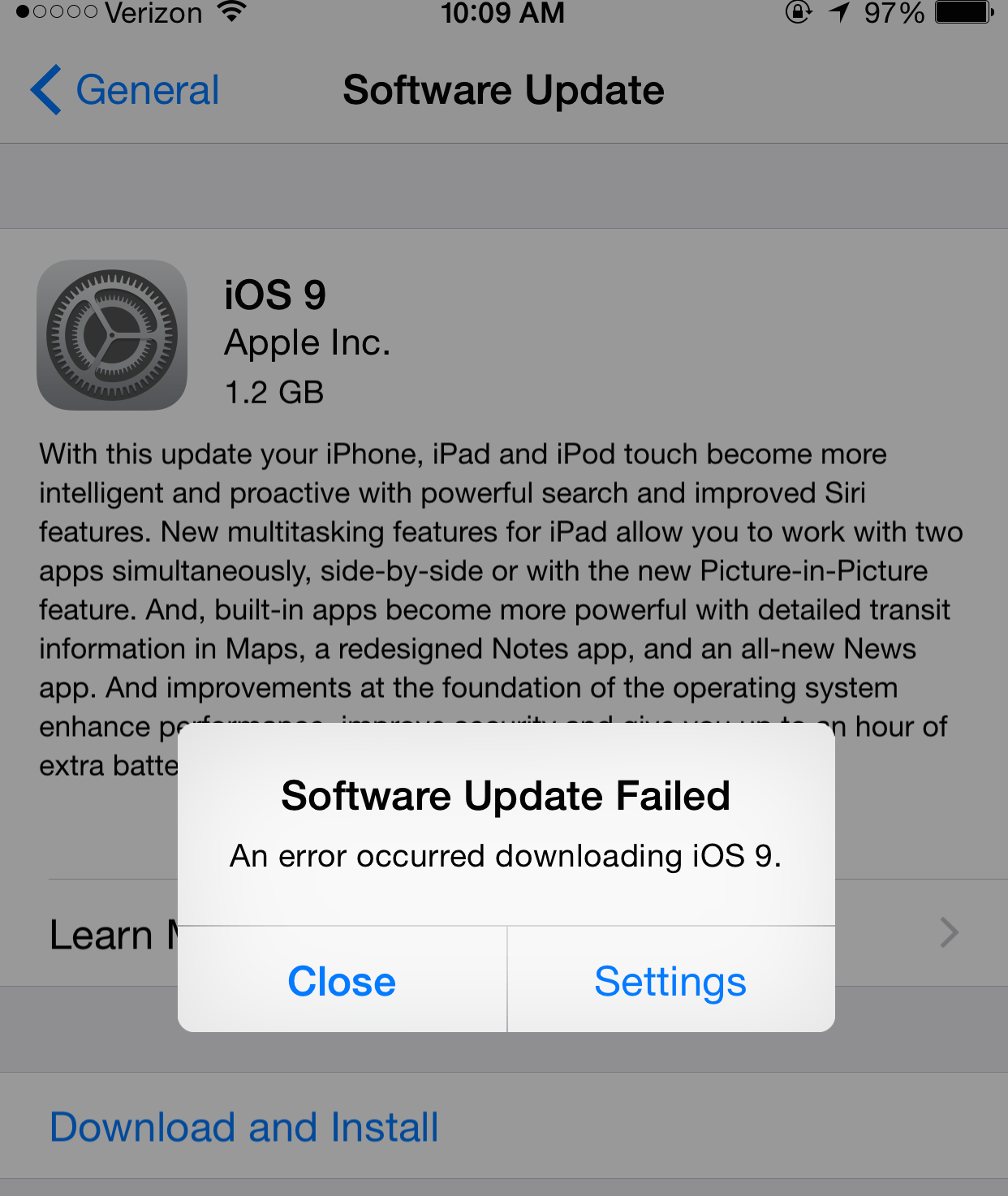 iOS 9ダウンロード時に一部ユーザーで問題が発生した。
